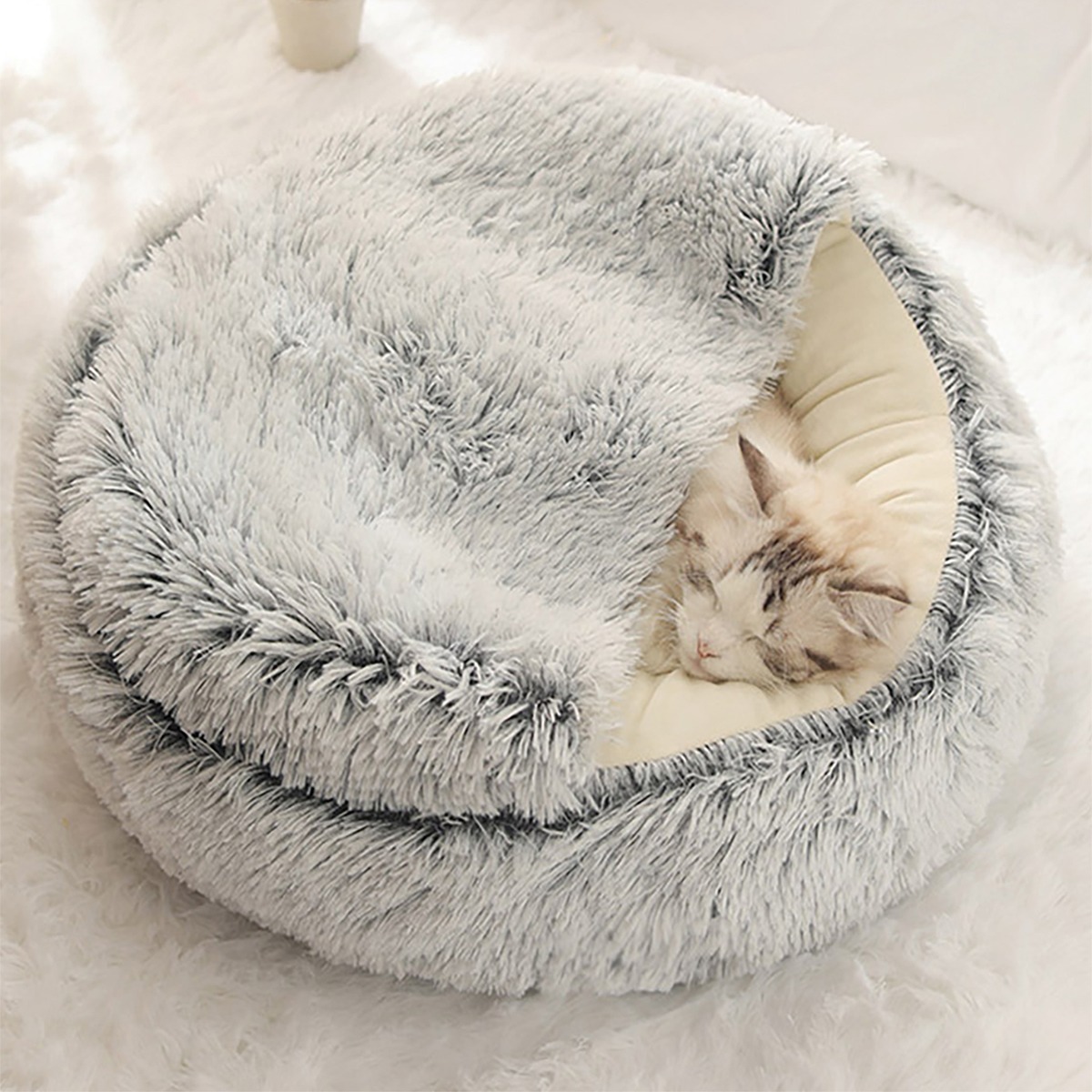Cat-Bed-Round-Plush-Fluffy-Hooded-Cat-Bed-Cave-Cozy-for-Indoor-Cats-or-Small-Dog-3
