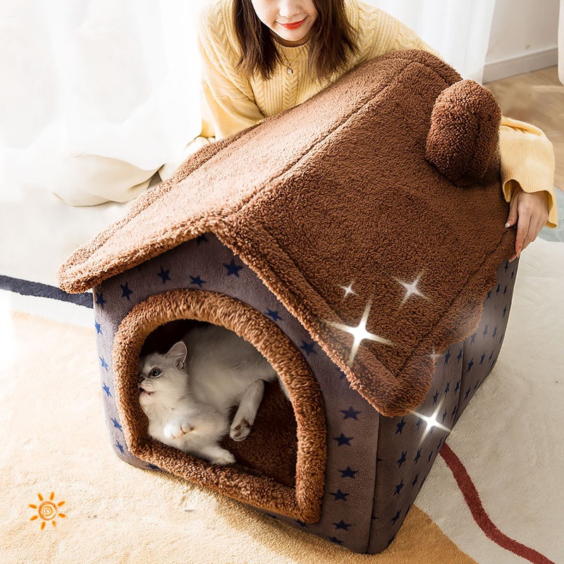 Cat-Bed-Sleep-House-Warm-Cave-Dog-Kennel-Removable-Cushion-Pad-Soft-Indoor-Enclosed-Tent-Huts-4