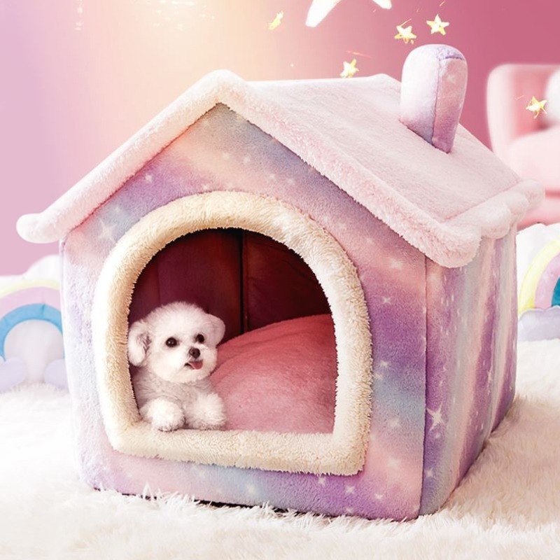 Cat-Bed-Sleep-House-Warm-Cave-Dog-Kennel-Removable-Cushion-Pad-Soft-Indoor-Enclosed-Tent-Huts